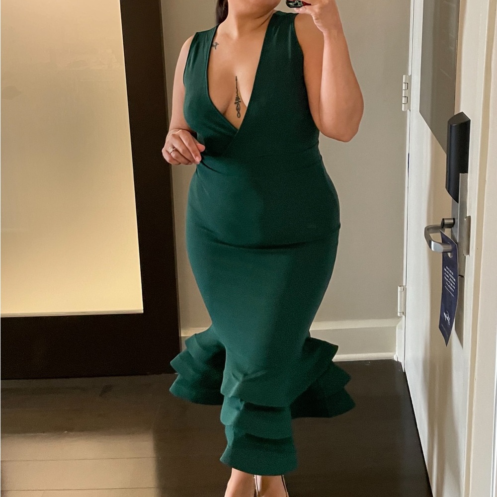 Hunter Green Fashion Nova Ruffle Midi Dress